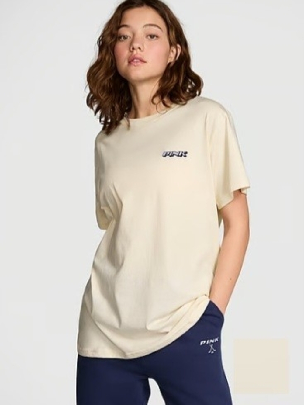 PINK Victoria's Secret Cream Short-Sleeve Logo Tee